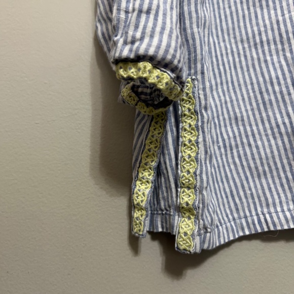 Spartina Women's Tunic Blouse XL 100% Linen Blue White Green Striped Embroidered - Picture 7 of 9